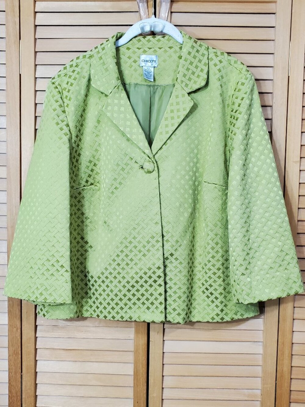 Chico's Green Jacquard One Button Blazer Size 2 (12)